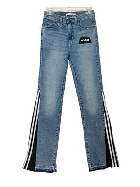 Levis Adidas Jeans Women Size 4 Small Waist 27 Custom Flare 3 Stripe Levi’s OOAK